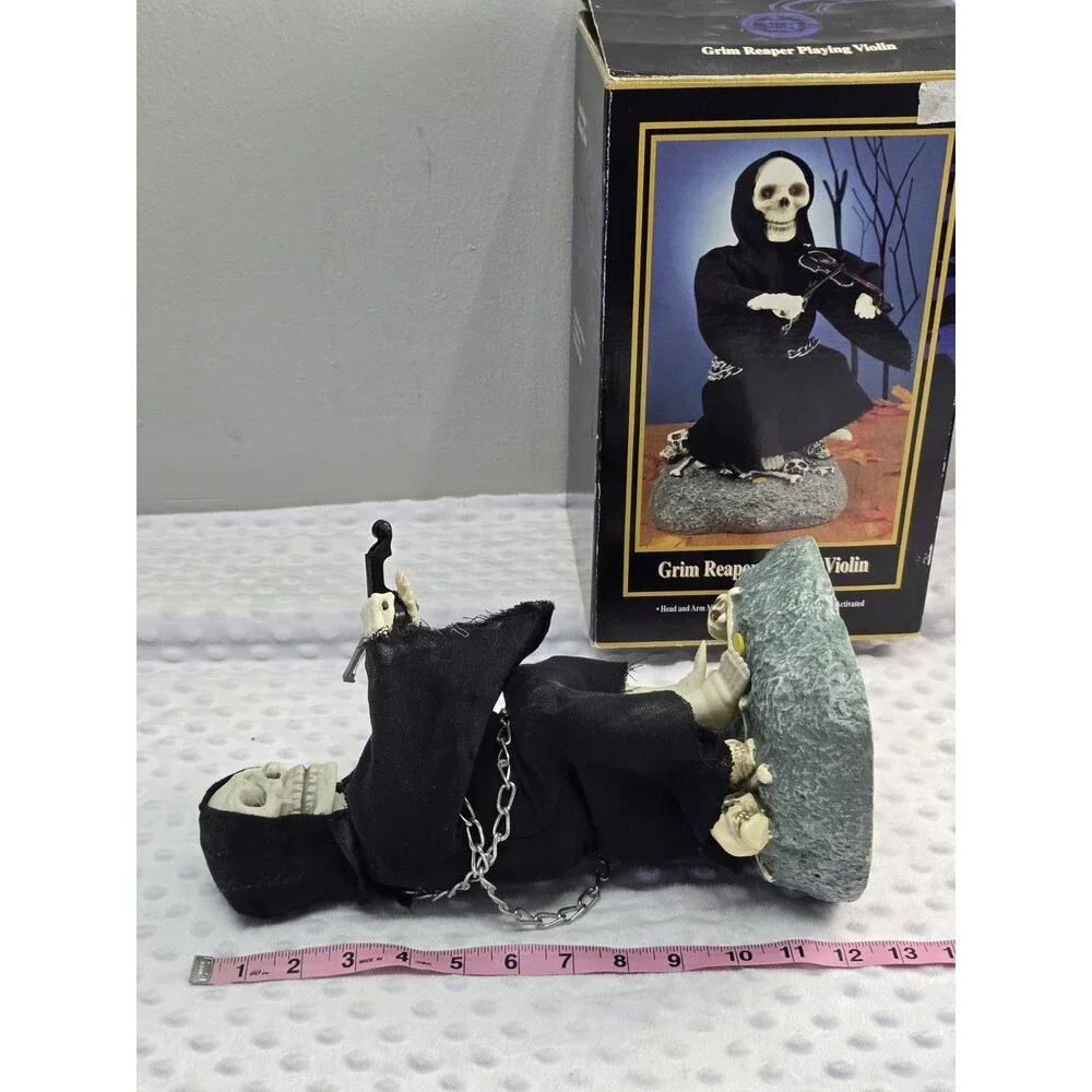 Gemmy Grim Reaper Playing Violin 1996 Halloween Factory  Working Vintage Boxed